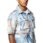 Smoke Rise Printed Short Sleeve Woven Windbreaker Shirt - Tropic Blue