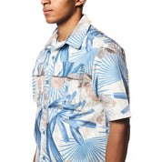 Smoke Rise Printed Short Sleeve Woven Windbreaker Shirt - Tropic Blue