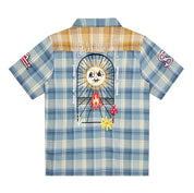 Smoke Rise Plaid Color Block Graphic Shirt - Blue Plaid