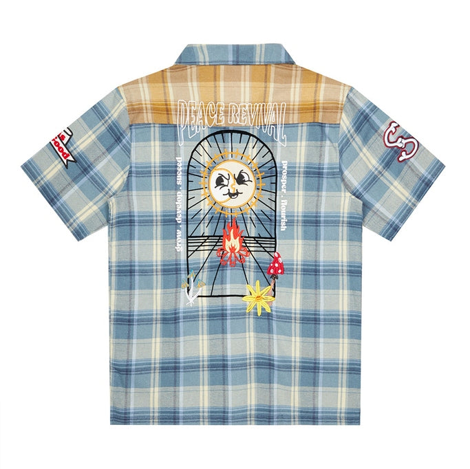Smoke Rise Plaid Color Block Graphic Shirt - Blue Plaid
