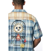 Smoke Rise Plaid Color Block Graphic Shirt - Blue Plaid