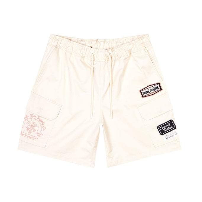 Smoke Rise Printed Twill Workwear Shorts - Ecru