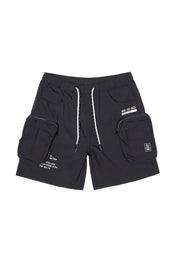 Printed Utility Lounge Windbreaker Shorts - Black