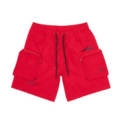 Smoke Rise Printed Utility Lounge Windbreaker Shorts - Red