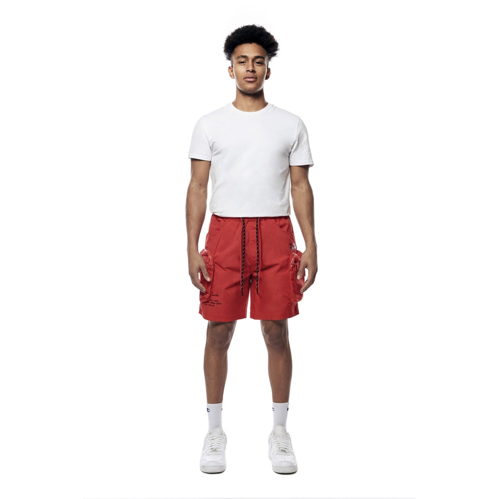 Smoke Rise Printed Utility Lounge Windbreaker Shorts - Red