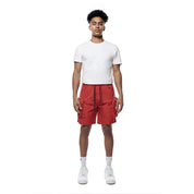 Smoke Rise Printed Utility Lounge Windbreaker Shorts - Red