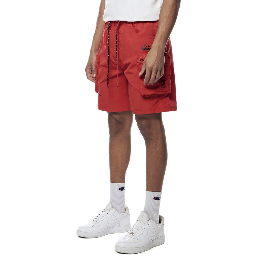 Smoke Rise Printed Utility Lounge Windbreaker Shorts - Red