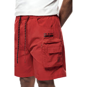 Smoke Rise Printed Utility Lounge Windbreaker Shorts - Red