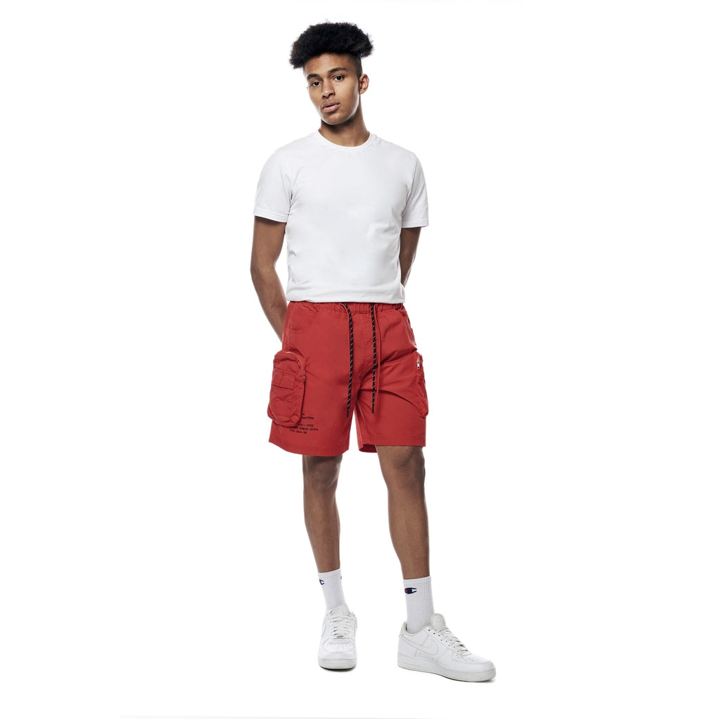 Smoke Rise Printed Utility Lounge Windbreaker Shorts - Red