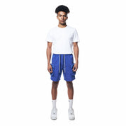 Smoke Rise Printed Utility Lounge Windbreaker Shorts - Royal