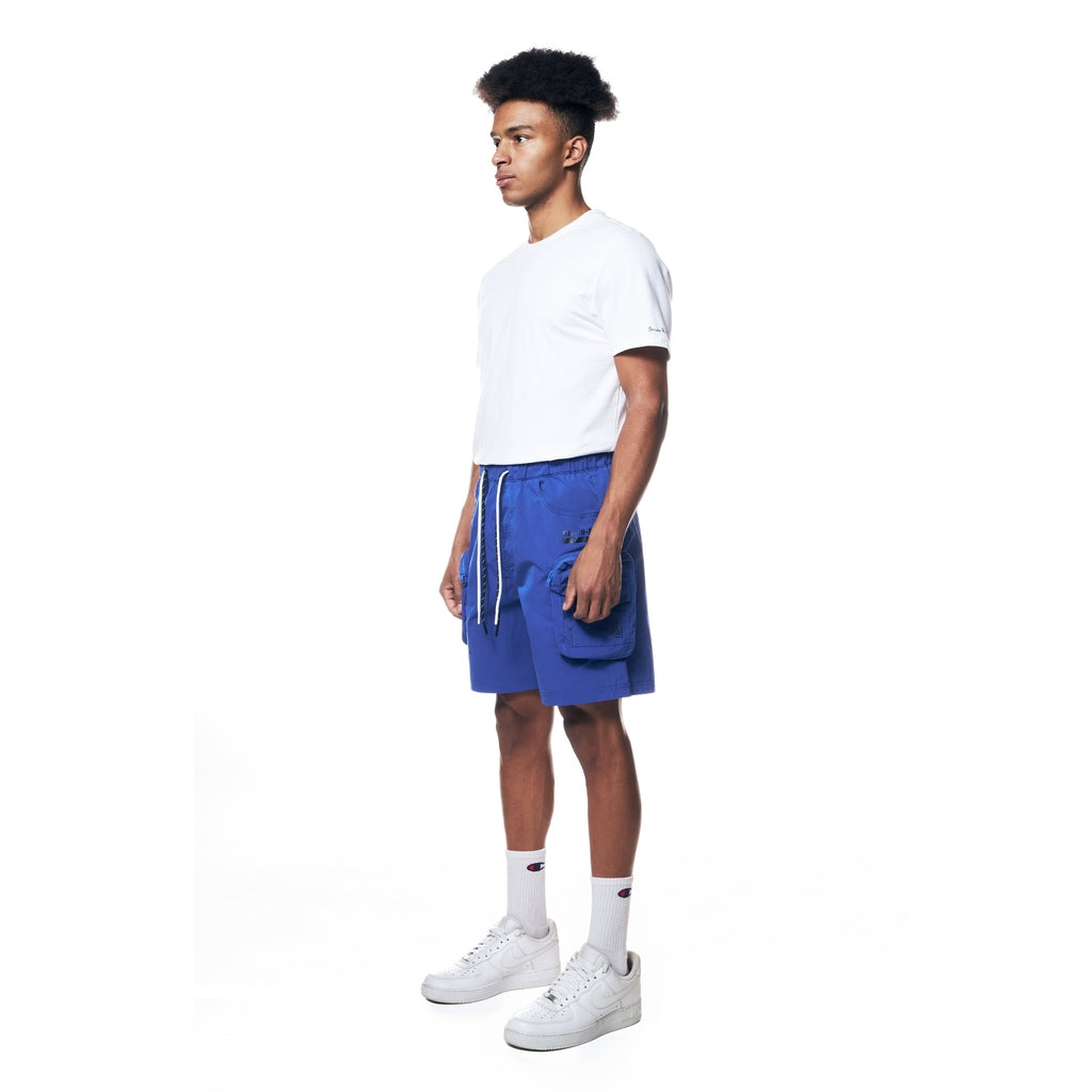 Smoke Rise Printed Utility Lounge Windbreaker Shorts - Royal