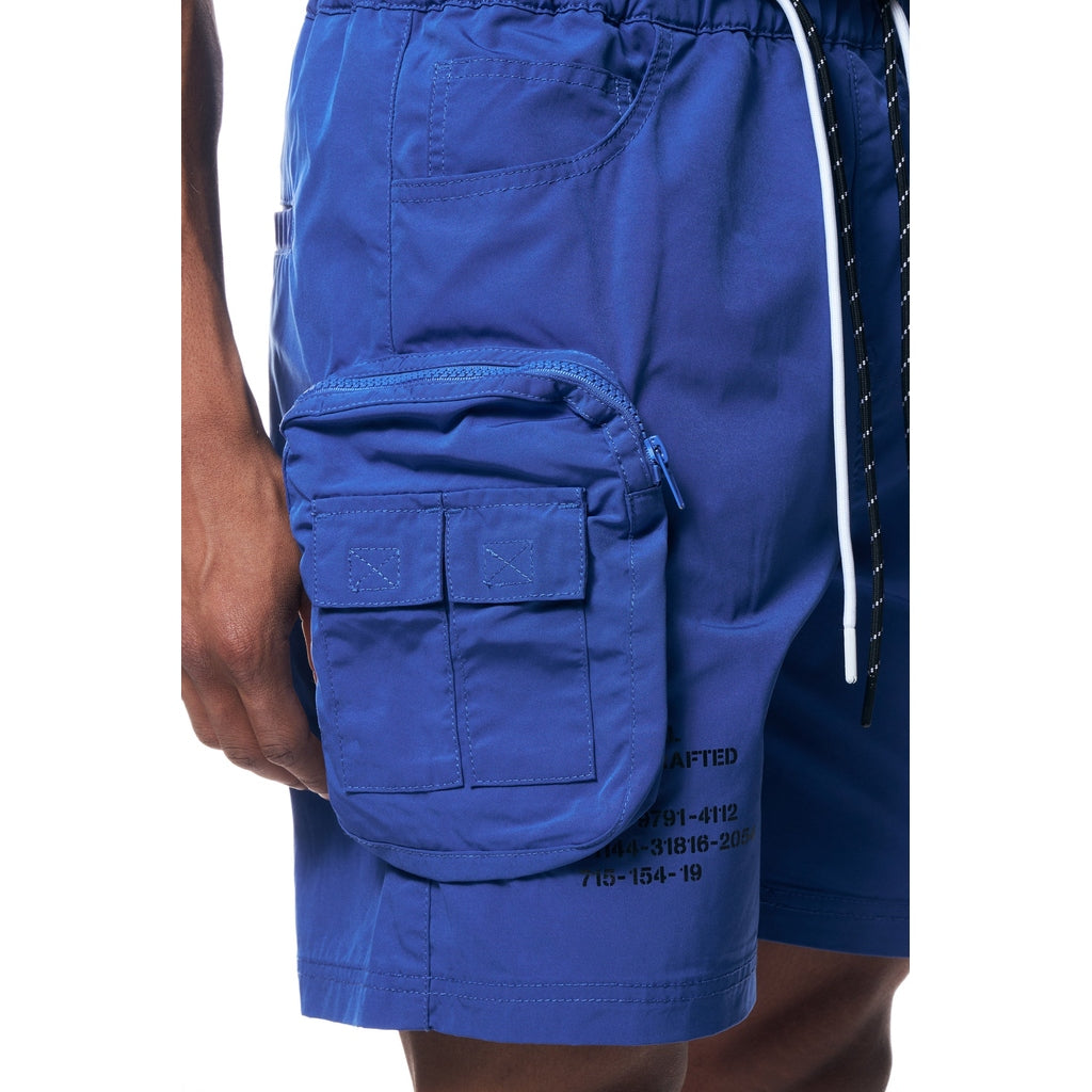 Smoke Rise Printed Utility Lounge Windbreaker Shorts - Royal