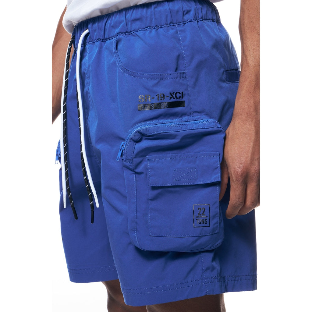 Smoke Rise Printed Utility Lounge Windbreaker Shorts - Royal