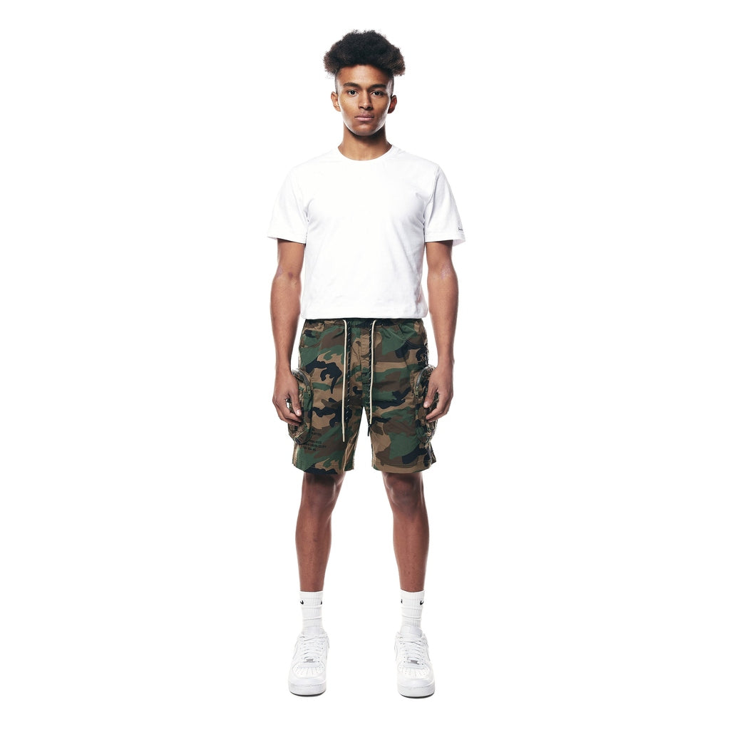 Smoke Rise Printed Utility Lounge Windbreaker Shorts - Wood Camo