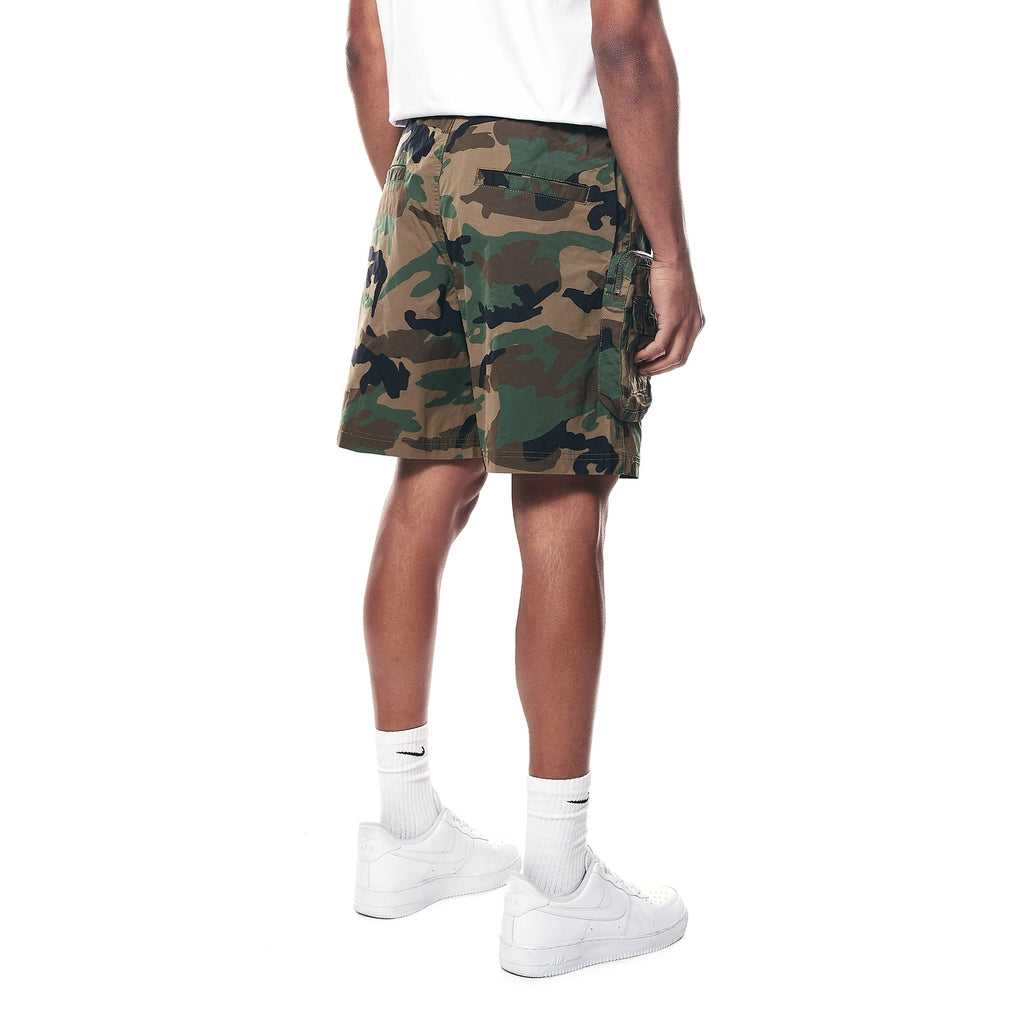 Smoke Rise Printed Utility Lounge Windbreaker Shorts - Wood Camo