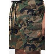 Smoke Rise Printed Utility Lounge Windbreaker Shorts - Wood Camo