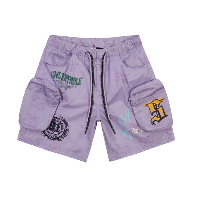 Smoke Rise Varsity Lounge Windbreaker Shorts - Lilac