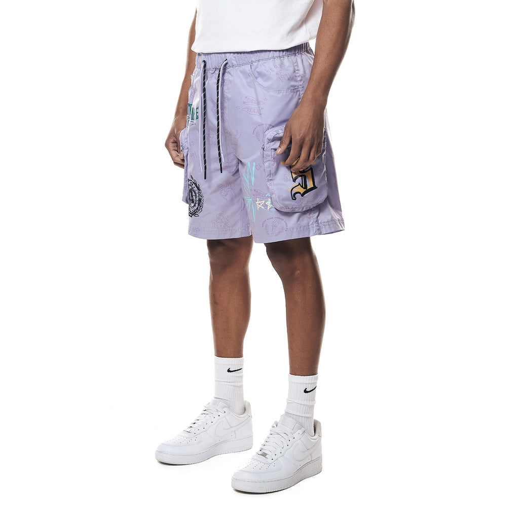 Smoke Rise Varsity Lounge Windbreaker Shorts - Lilac