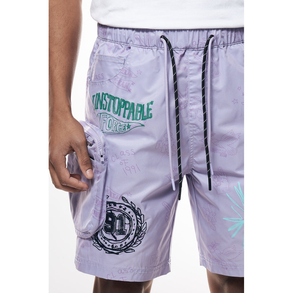 Smoke Rise Varsity Lounge Windbreaker Shorts - Lilac