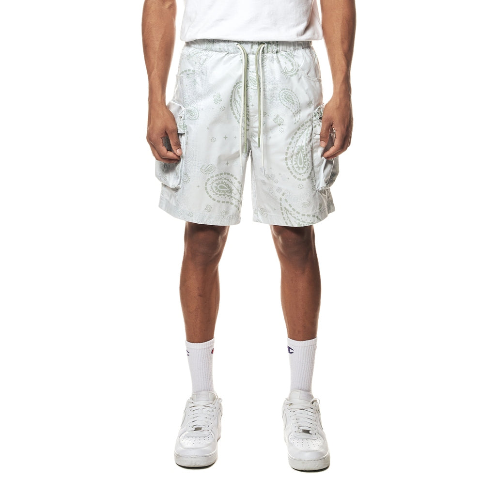 Smoke Rise Printed Utility Windbreaker Shorts - Sage