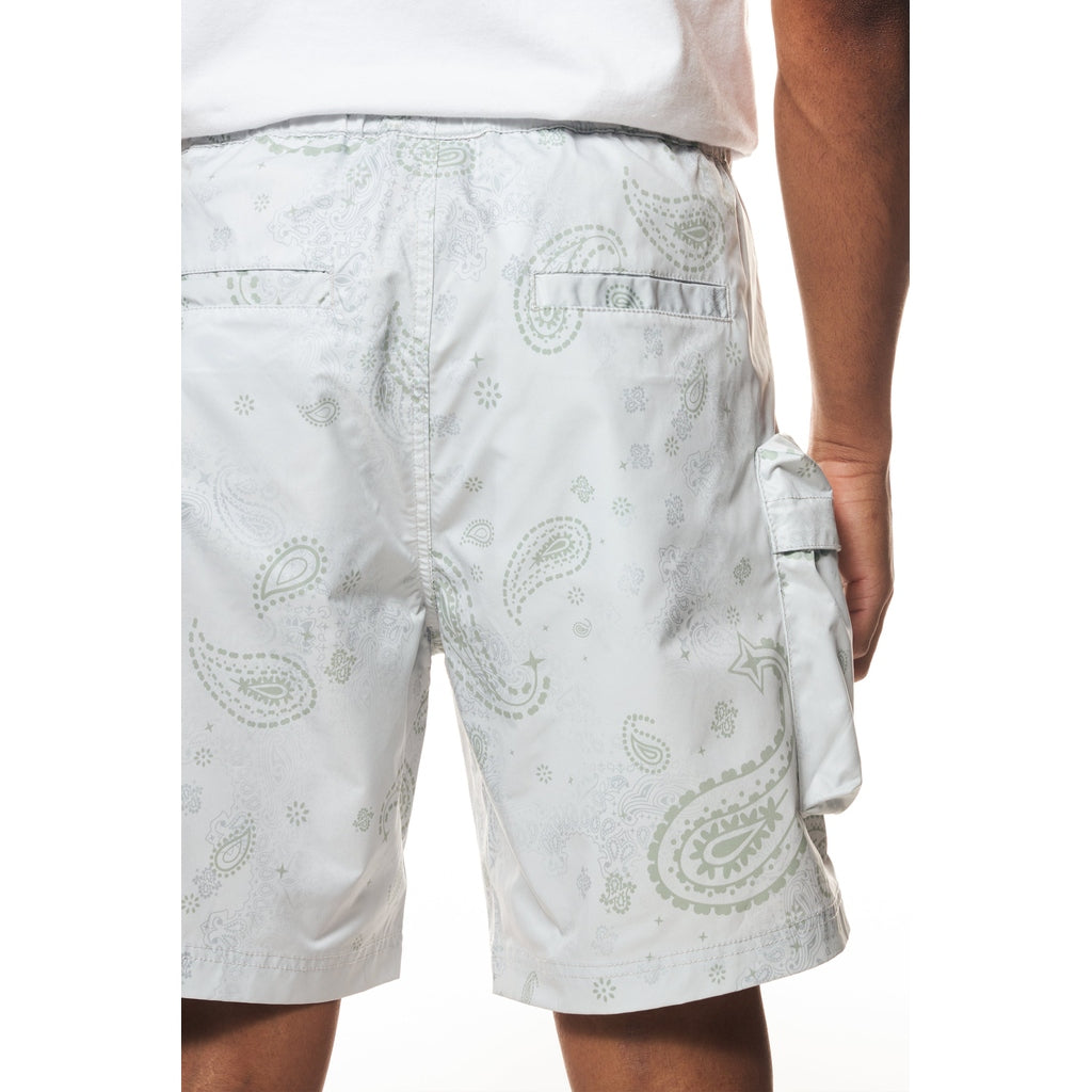 Smoke Rise Printed Utility Windbreaker Shorts - Sage