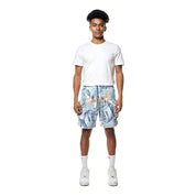 Smoke Rise Printed Utility Windbreaker Shorts - Tropic Blue