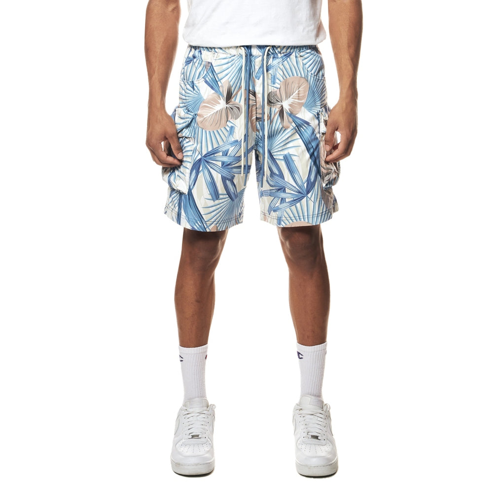 Smoke Rise Printed Utility Windbreaker Shorts - Tropic Blue