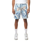 Smoke Rise Printed Utility Windbreaker Shorts - Tropic Blue