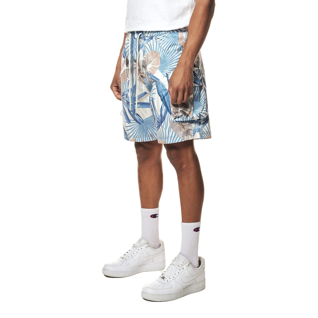 Smoke Rise Printed Utility Windbreaker Shorts - Tropic Blue