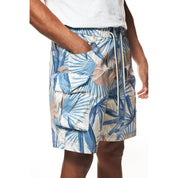 Smoke Rise Printed Utility Windbreaker Shorts - Tropic Blue