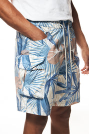Printed Utility Windbreaker Shorts - Tropic Blue