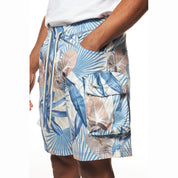 Smoke Rise Printed Utility Windbreaker Shorts - Tropic Blue