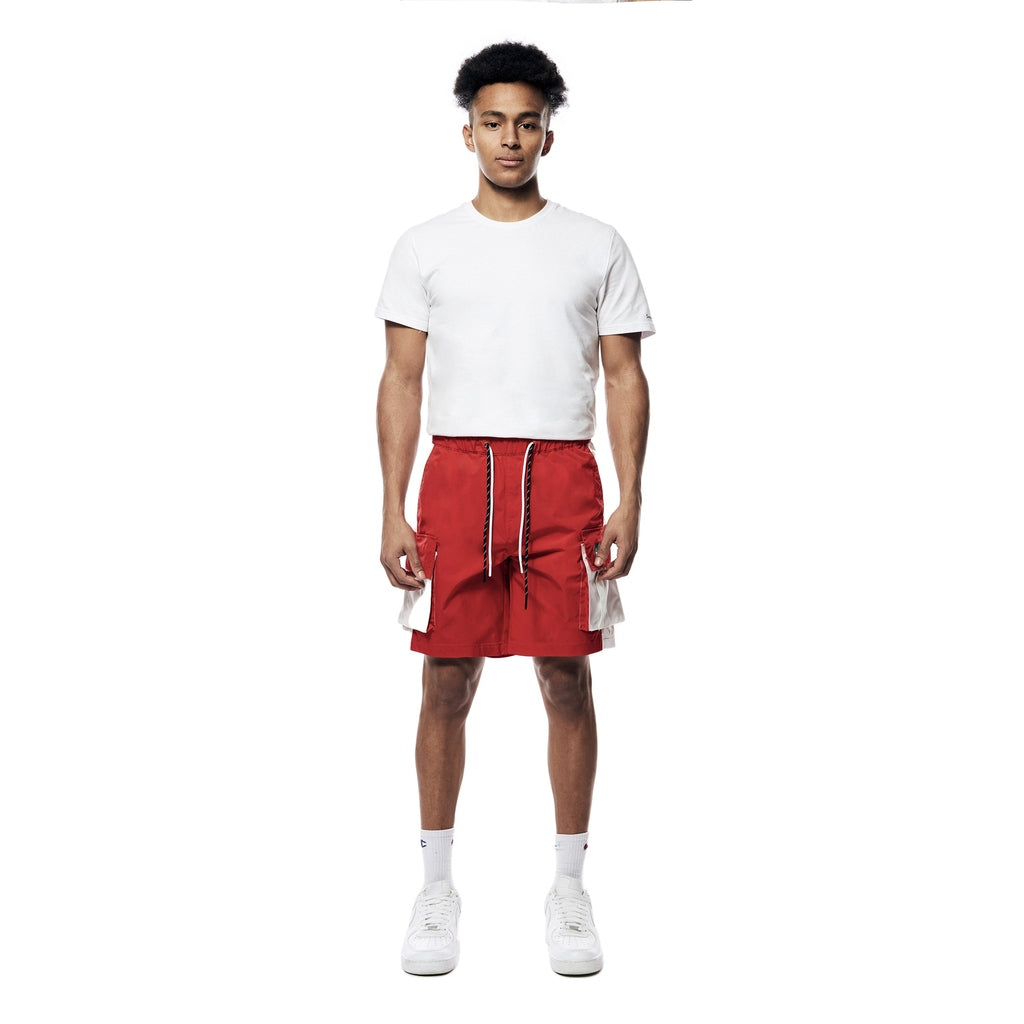 Smoke Rise Color block Utility Windbreaker Shorts - Red