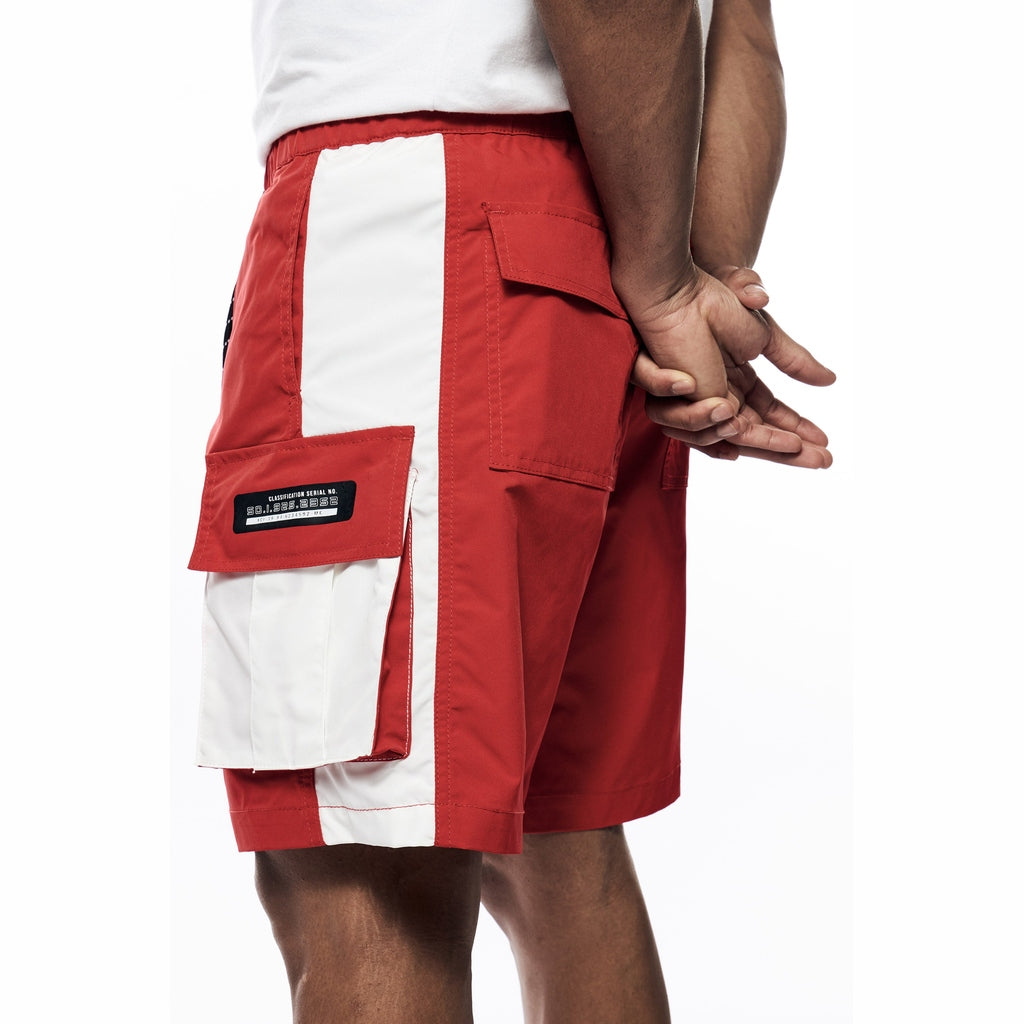 Smoke Rise Color block Utility Windbreaker Shorts - Red