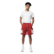 Smoke Rise Color block Utility Windbreaker Shorts - Red