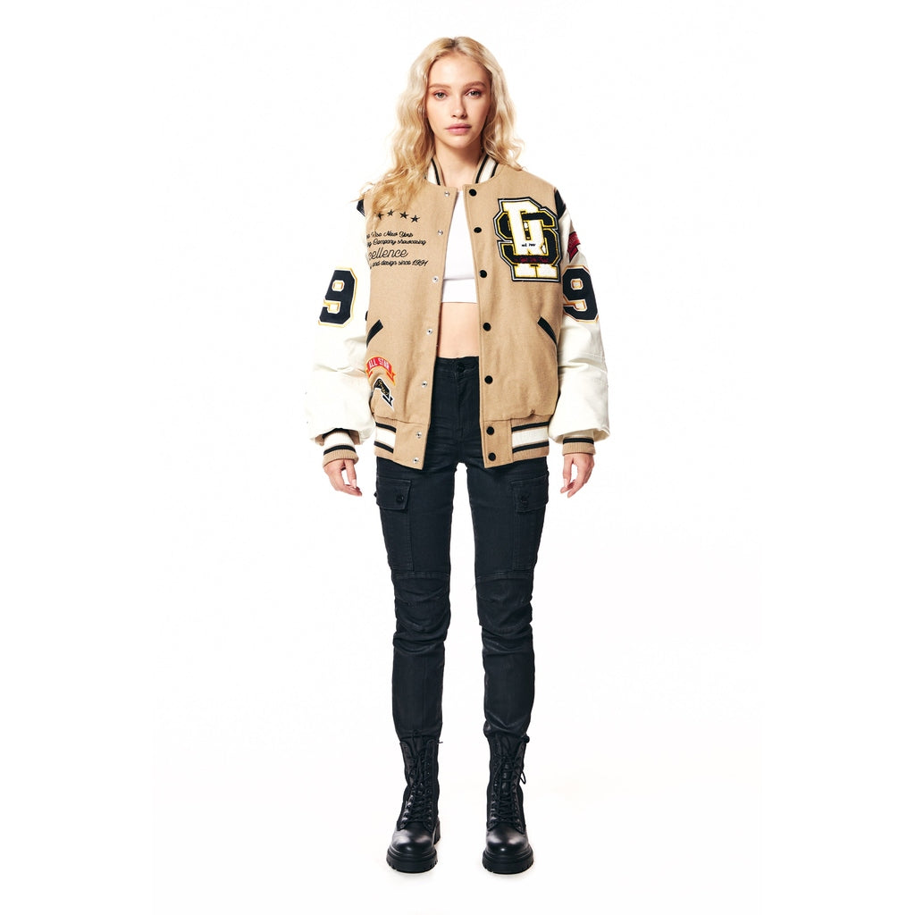 Smoke Rise Patchwork Varsity Wool Jacket - Dune