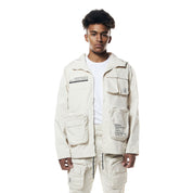 Smoke Rise Printed Utility Windbreaker Jacket - Oatmeal