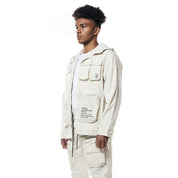 Smoke Rise Printed Utility Windbreaker Jacket - Oatmeal