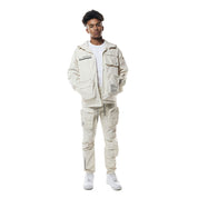 Smoke Rise Printed Utility Windbreaker Jacket - Oatmeal