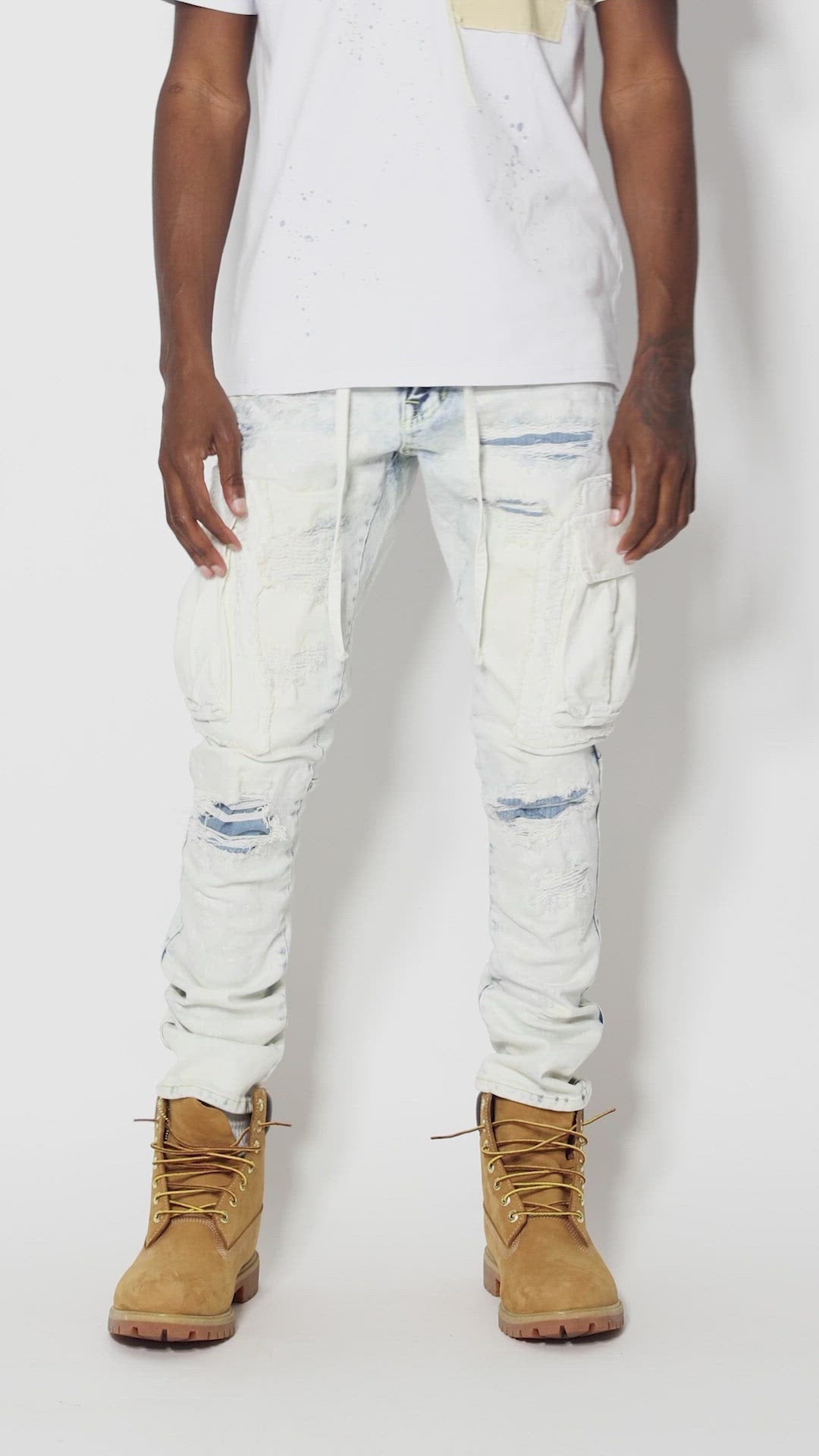 Belted Cargo Fashion Jeans - Plaster Blue