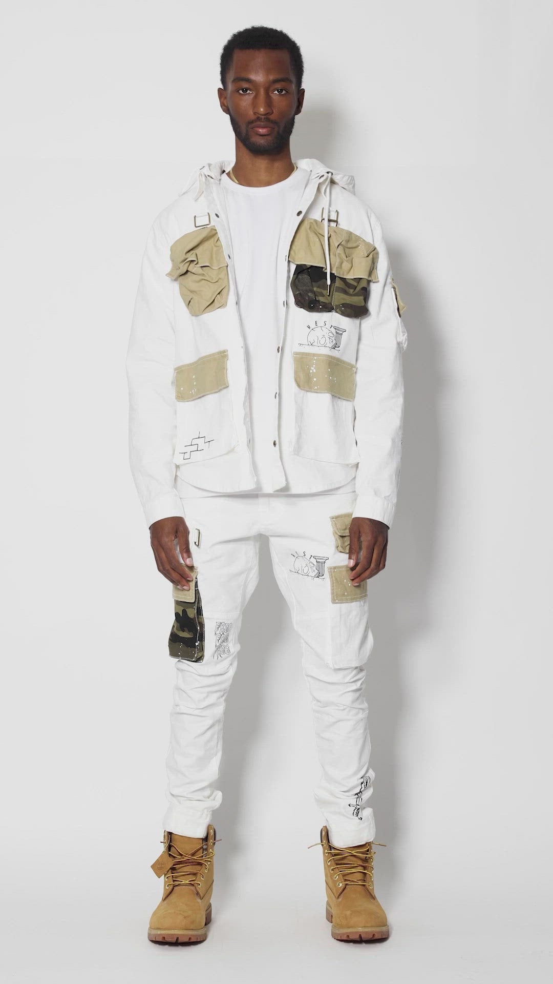 Utility Fashion Cargo Jacket With Hood - Cream