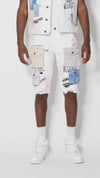 Colorblock Denim Short Ecru