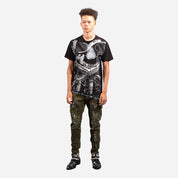 Bleu Noir Skull Embroidered Crew Neck Tee - Black