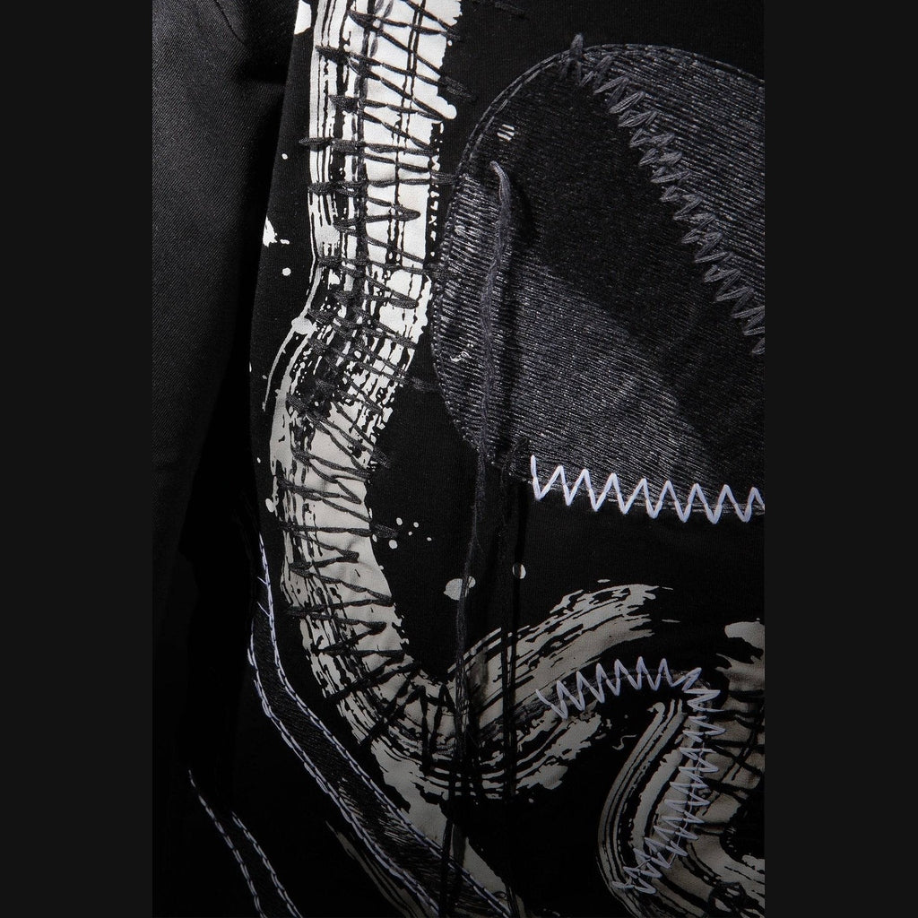 Bleu Noir Skull Embroidered Crew Neck Tee - Black