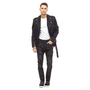 Bleu Noir Bleunoir Crocodile Print Jean Biker Jacket - Black