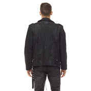 Bleu Noir Bleunoir Crocodile Print Jean Biker Jacket - Black