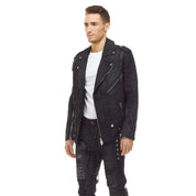 Bleu Noir Bleunoir Crocodile Print Jean Biker Jacket - Black