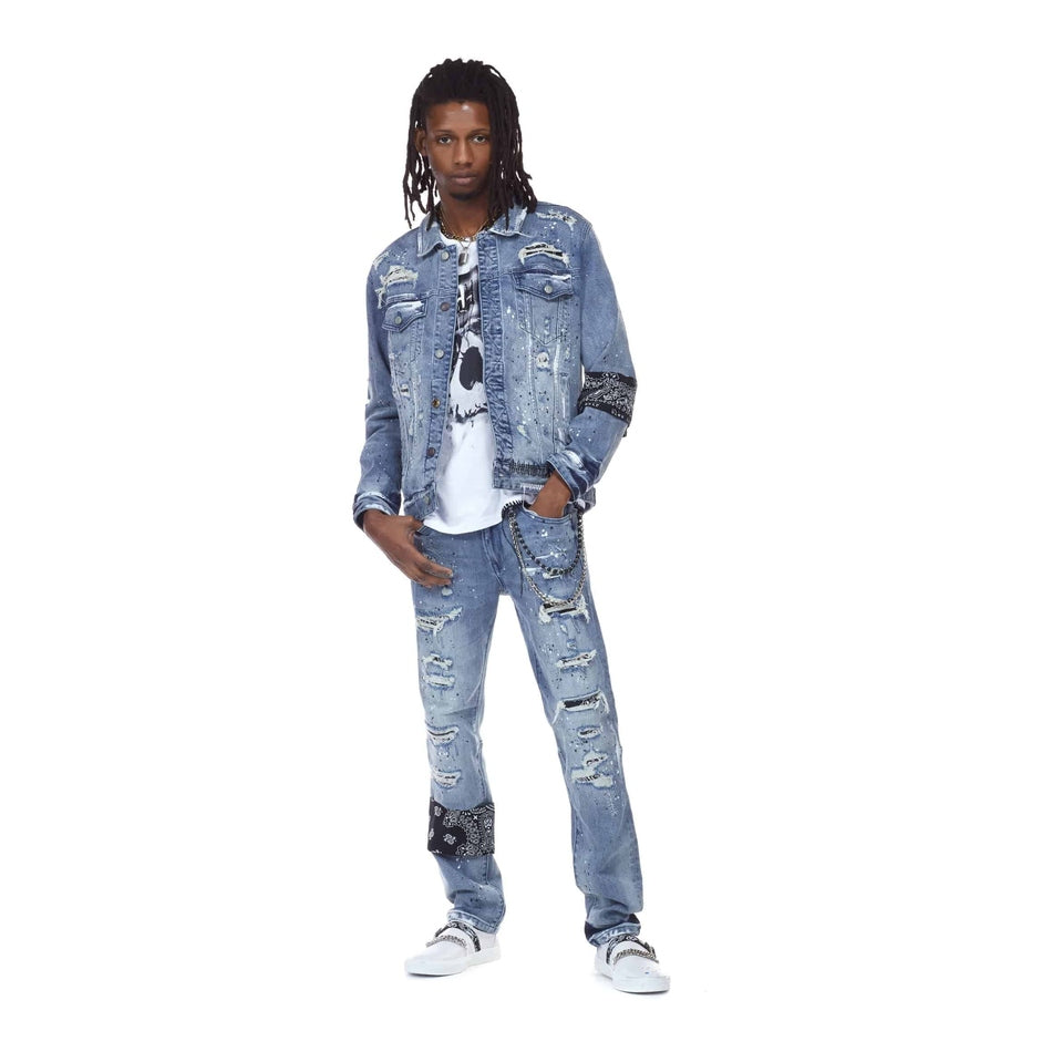 Bleu Noir Bleunoir Bandana Jeans with Metal Chains - Cerulean Blue