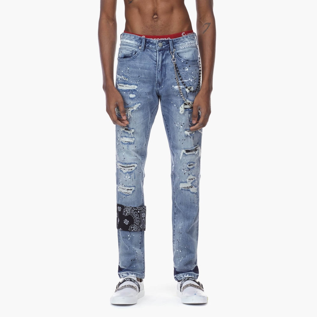 Bleu Noir Bleunoir Bandana Jeans with Metal Chains - Cerulean Blue