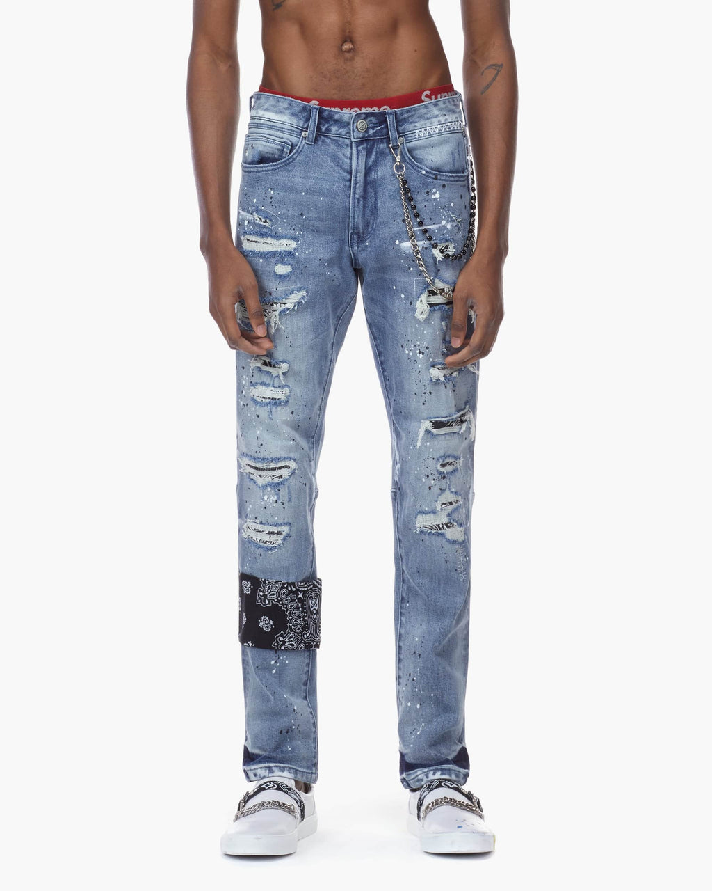 Men's Premium Design Bandana Pattern Baggy Jeans | STREETMODE ™ COM